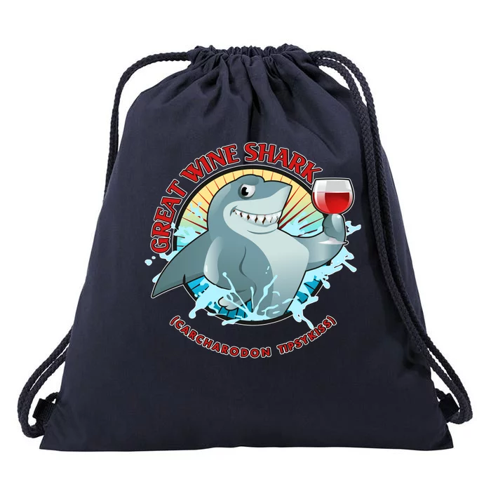 Funny Great Wine Shark Emblem Drawstring Bag