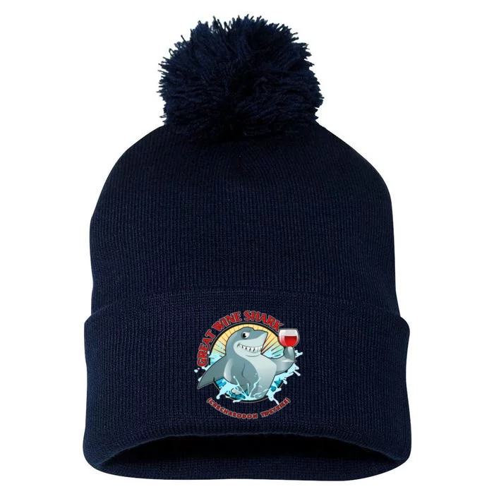 Funny Great Wine Shark Emblem Pom Pom 12in Knit Beanie