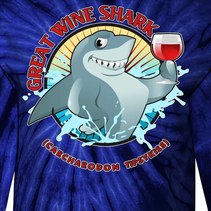 Funny Great Wine Shark Emblem Tie-Dye Long Sleeve Shirt