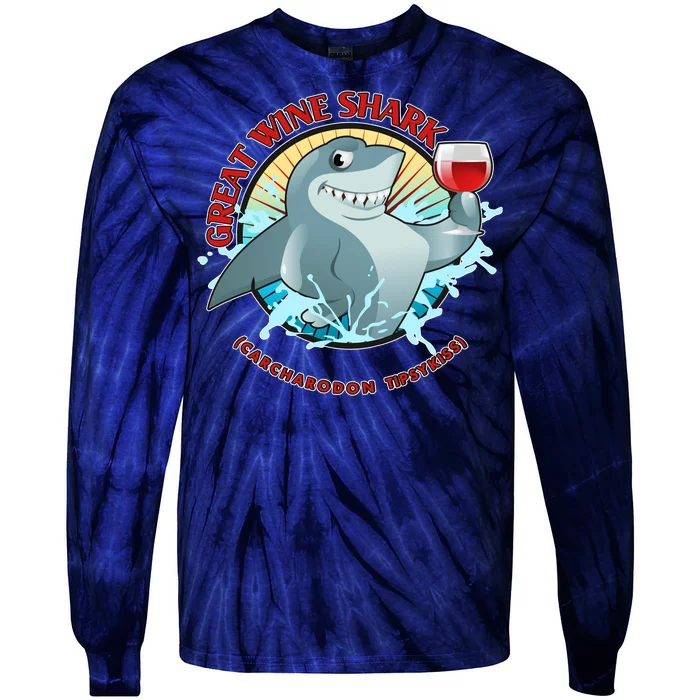 Funny Great Wine Shark Emblem Tie-Dye Long Sleeve Shirt