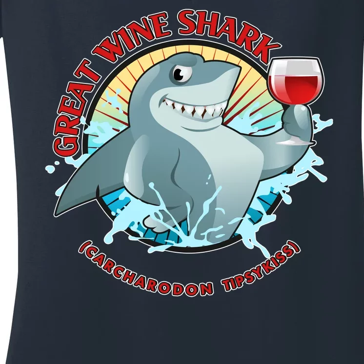 Funny Great Wine Shark Emblem Women's V-Neck T-Shirt