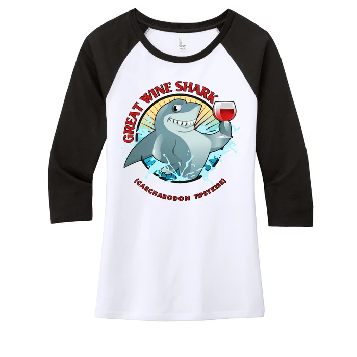 Funny Great Wine Shark Emblem Women's Tri-Blend 3/4-Sleeve Raglan Shirt