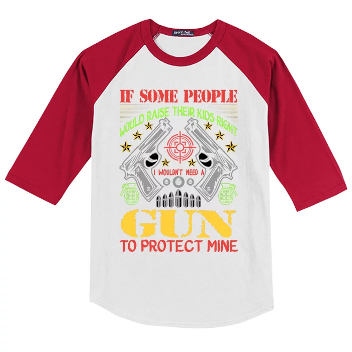 Funny Gun 2nd Amendment Protect Me Kids Colorblock Raglan Jersey