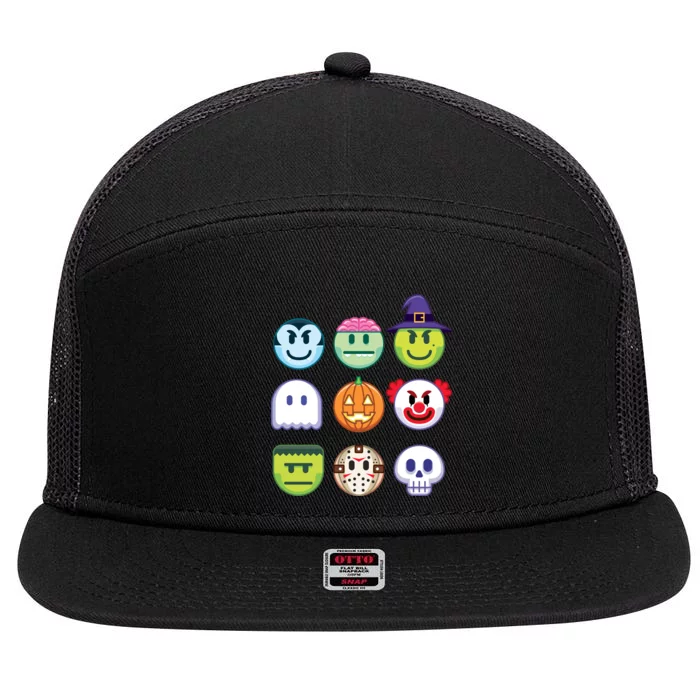 Funny Halloween Emoji's 7 Panel Mesh Trucker Snapback Hat