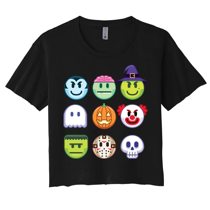 Funny Halloween Emoji's Women's Crop Top Tee