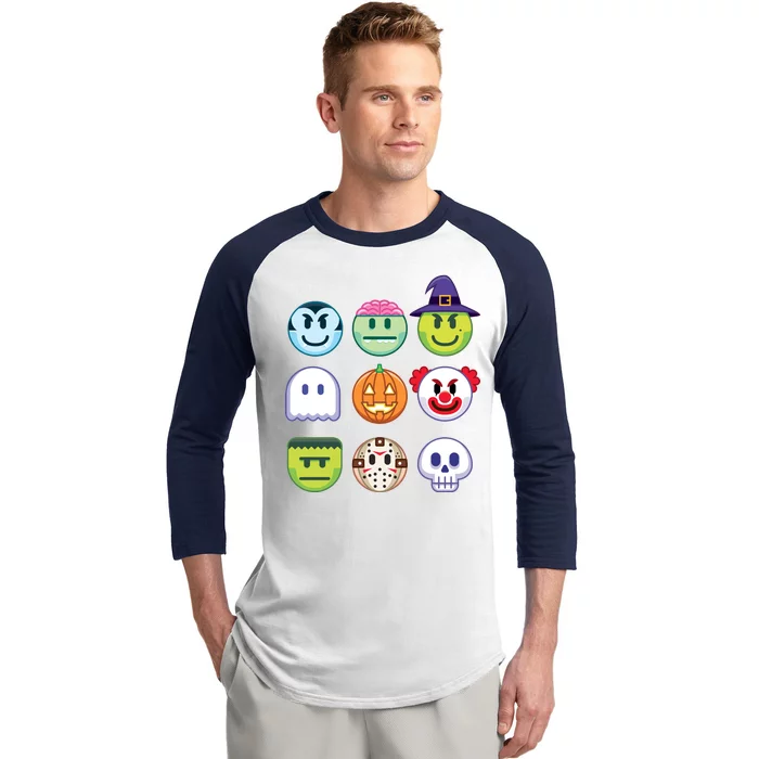 Funny Halloween Emoji's Baseball Sleeve Shirt