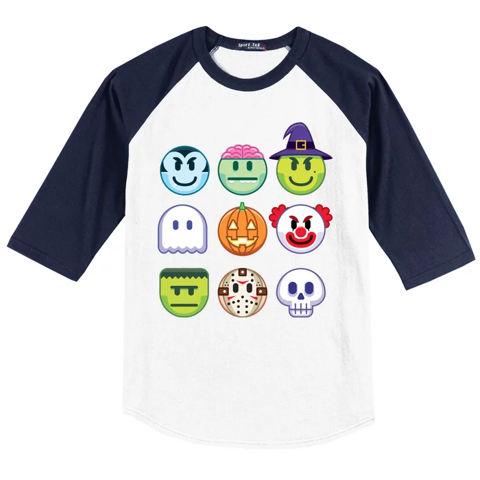 Funny Halloween Emoji's Baseball Sleeve Shirt