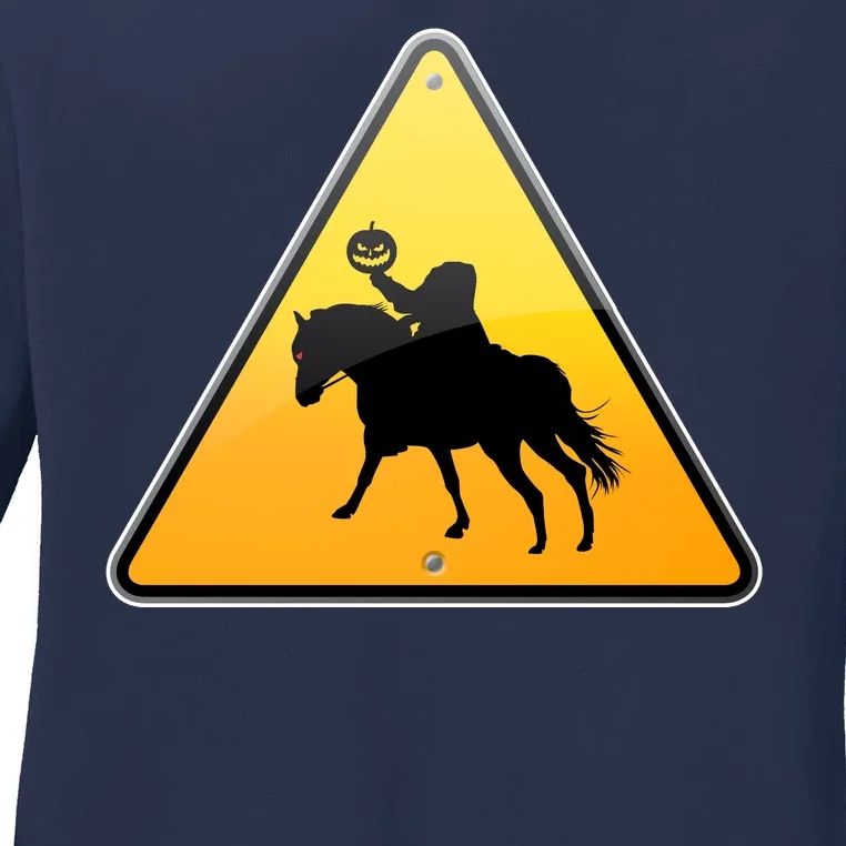 Funny Halloween Headless Horseman Crossing Ladies Long Sleeve Shirt