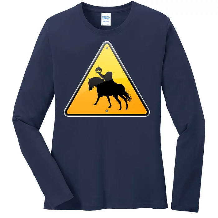 Funny Halloween Headless Horseman Crossing Ladies Long Sleeve Shirt