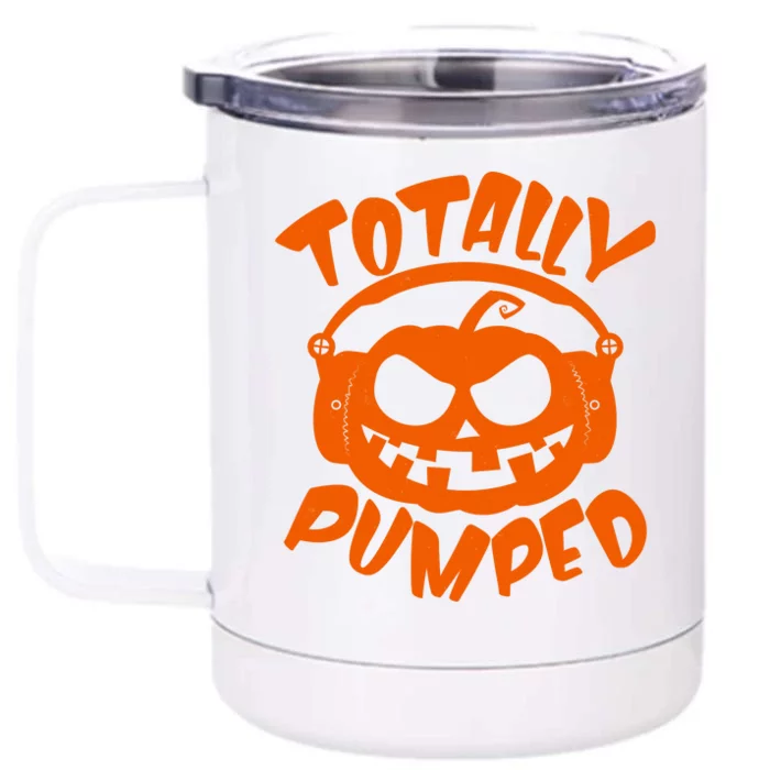 Funny Halloween Totally Pumped Headphones Pumpkin Front & Back 12oz Stainless Steel Tumbler Cup