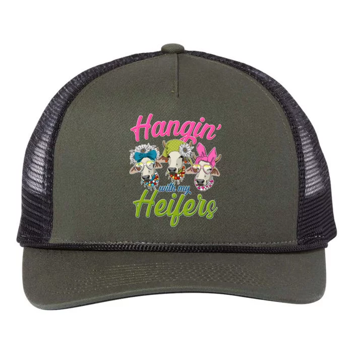 Funny Hangin' With My Heifers Cows Retro Rope Trucker Hat Cap