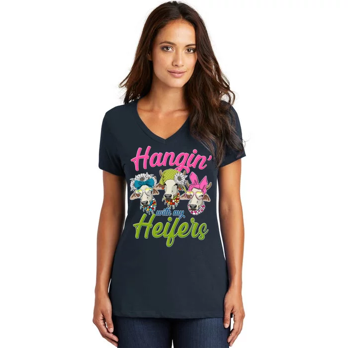 Funny Hangin' With My Heifers Cows Women's V-Neck T-Shirt