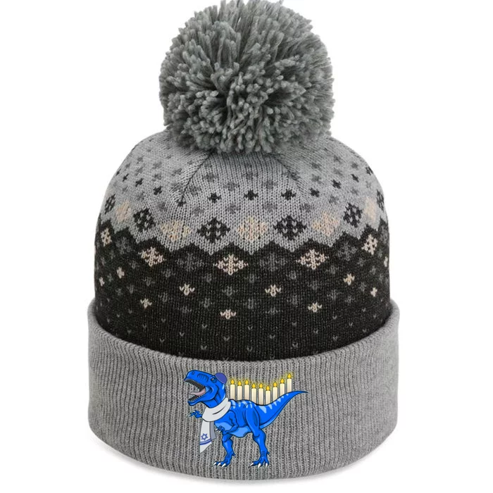 Funny Hanukah Menorasaurus T-Rex Dinosaur The Baniff Cuffed Pom Beanie