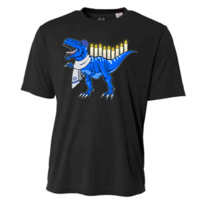 Funny Hanukah Menorasaurus T-Rex Dinosaur Cooling Performance Crew T-Shirt