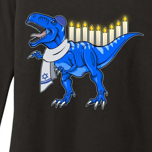 Funny Hanukah Menorasaurus T-Rex Dinosaur Womens CVC Long Sleeve Shirt