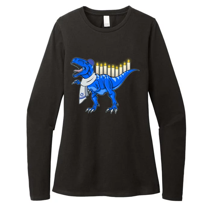 Funny Hanukah Menorasaurus T-Rex Dinosaur Womens CVC Long Sleeve Shirt