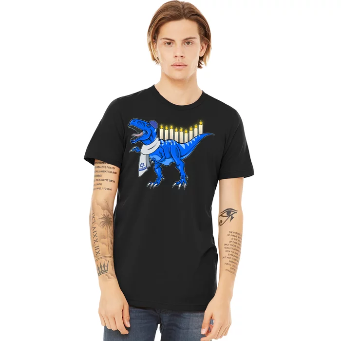 Funny Hanukah Menorasaurus T-Rex Dinosaur Premium T-Shirt