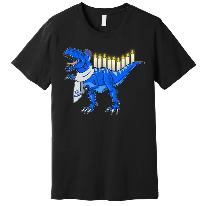 Funny Hanukah Menorasaurus T-Rex Dinosaur Premium T-Shirt