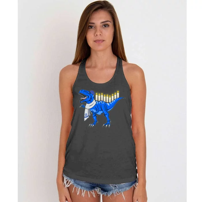 Funny Hanukah Menorasaurus T-Rex Dinosaur Women's Knotted Racerback Tank