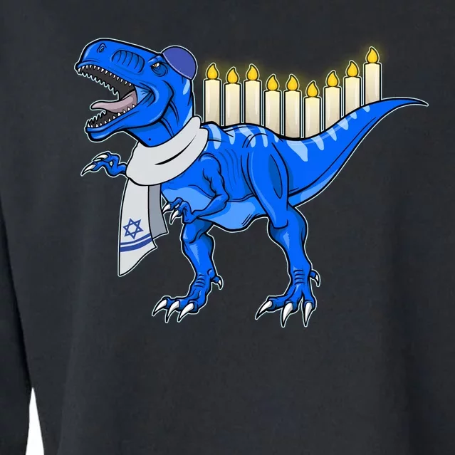 Funny Hanukah Menorasaurus T-Rex Dinosaur Cropped Pullover Crew