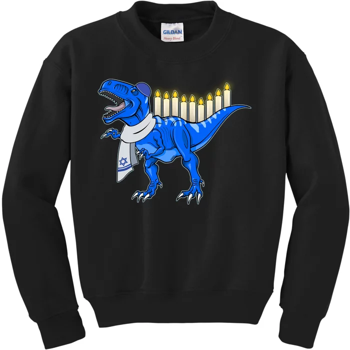 Funny Hanukah Menorasaurus T-Rex Dinosaur Kids Sweatshirt