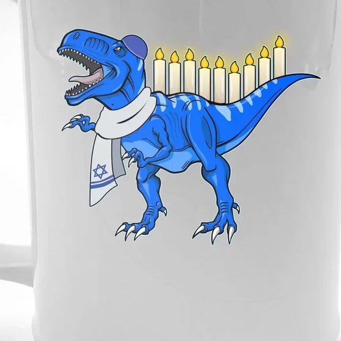 Funny Hanukah Menorasaurus T-Rex Dinosaur Front & Back Beer Stein