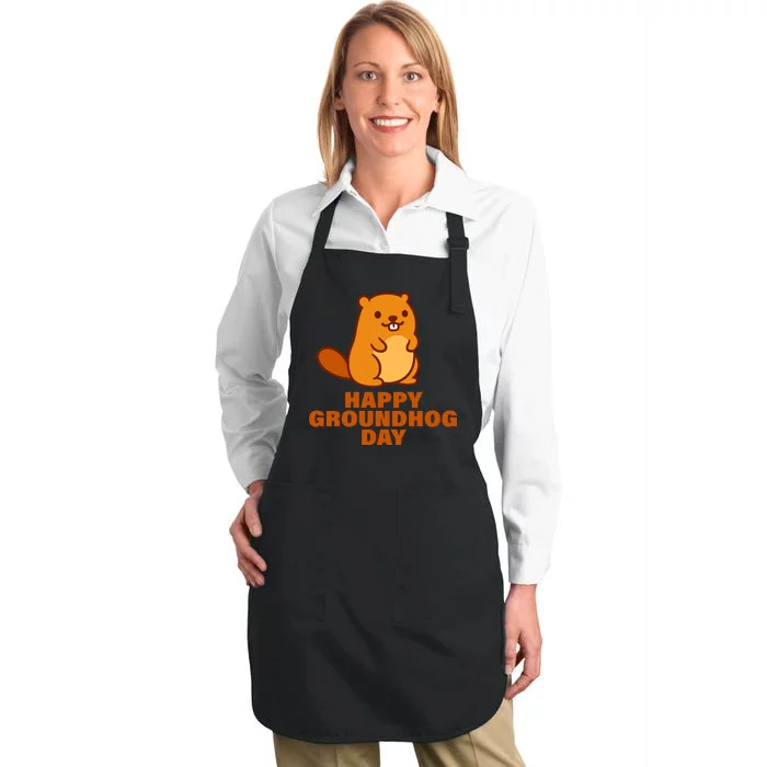 Funny Happy Groundhog Day Full-Length Apron With Pocket