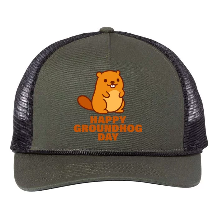 Funny Happy Groundhog Day Retro Rope Trucker Hat Cap