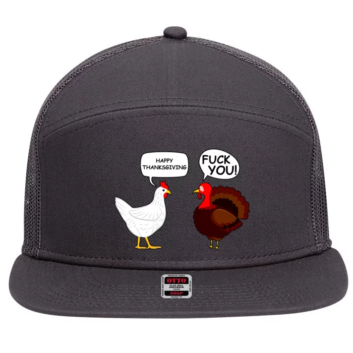 Funny Happy Thanksgiving Chicken Vs Turkey 7 Panel Mesh Trucker Snapback Hat