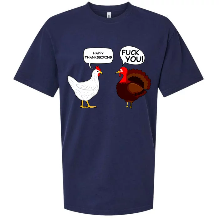 Funny Happy Thanksgiving Chicken Vs Turkey Sueded Cloud Jersey T-Shirt