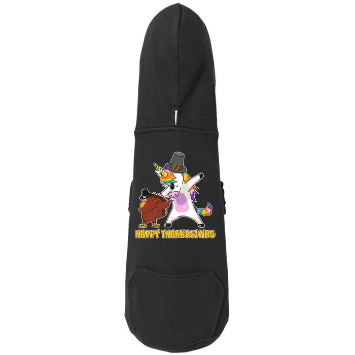 Funny Happy Thanksgiving Dabbing Turkey and Unicorn Doggie 3-End Fleece Hoodie