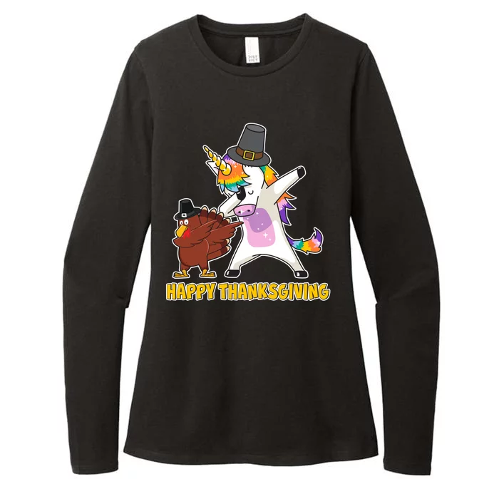 Funny Happy Thanksgiving Dabbing Turkey and Unicorn Womens CVC Long Sleeve Shirt