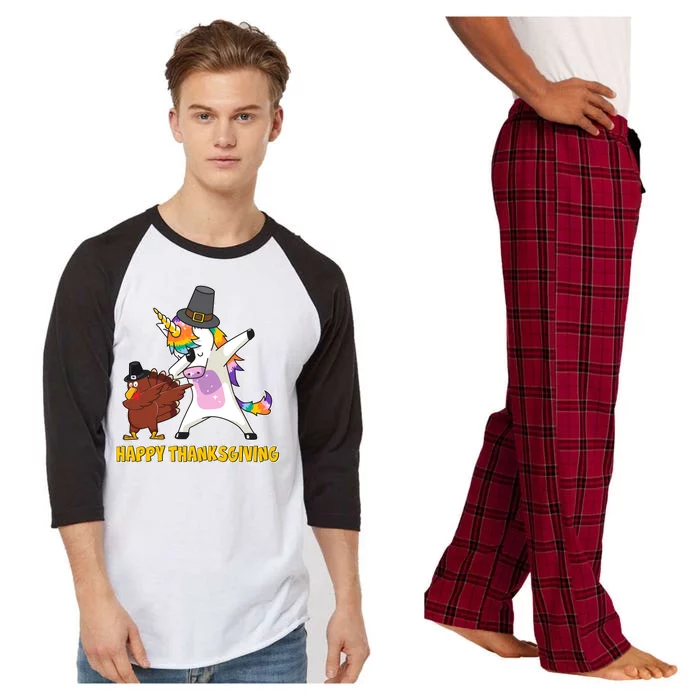 Funny Happy Thanksgiving Dabbing Turkey and Unicorn Raglan Sleeve Pajama Set