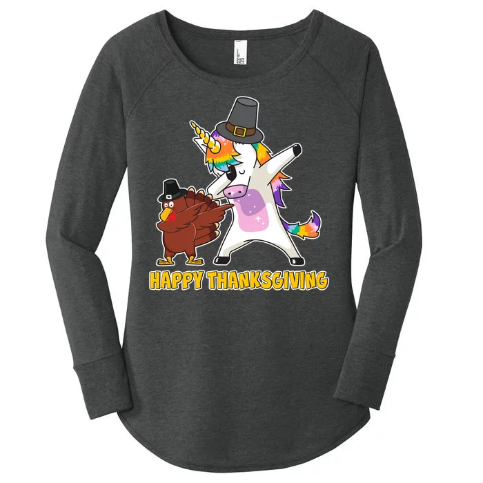 Funny Happy Thanksgiving Dabbing Turkey and Unicorn Women's Perfect Tri Tunic Long Sleeve Shirt