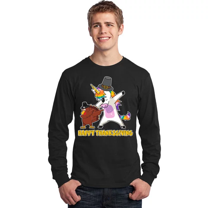 Funny Happy Thanksgiving Dabbing Turkey and Unicorn Tall Long Sleeve T-Shirt