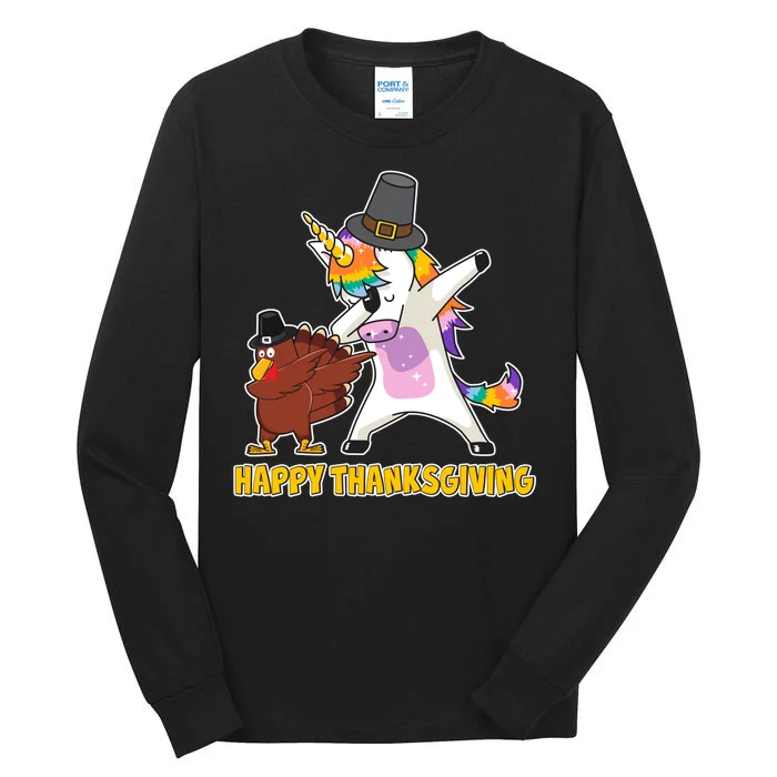 Funny Happy Thanksgiving Dabbing Turkey and Unicorn Tall Long Sleeve T-Shirt