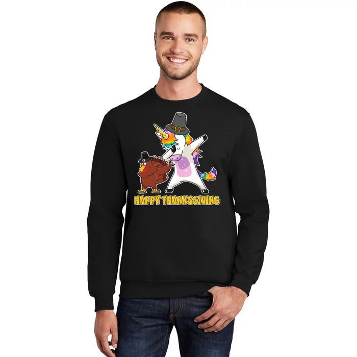 Funny Happy Thanksgiving Dabbing Turkey and Unicorn Tall Sweatshirt