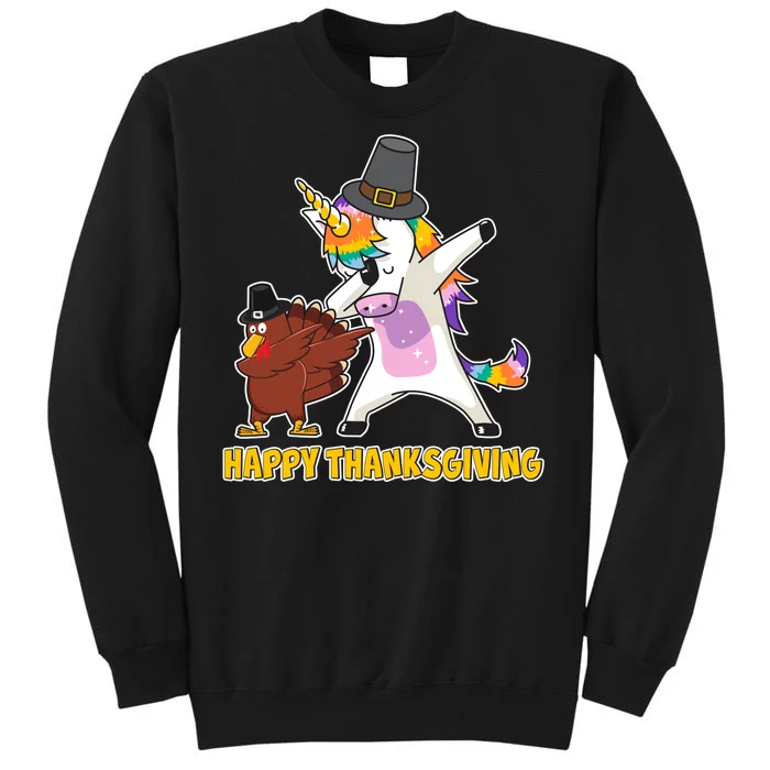 Funny Happy Thanksgiving Dabbing Turkey and Unicorn Tall Sweatshirt