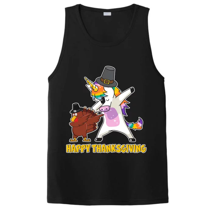 Funny Happy Thanksgiving Dabbing Turkey and Unicorn Performance Tank