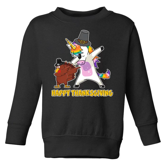 Funny Happy Thanksgiving Dabbing Turkey and Unicorn Toddler Sweatshirt