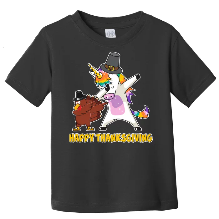 Funny Happy Thanksgiving Dabbing Turkey and Unicorn Toddler T-Shirt