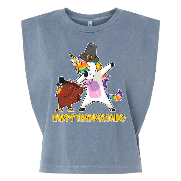 Funny Happy Thanksgiving Dabbing Turkey and Unicorn Garment-Dyed Women's Muscle Tee