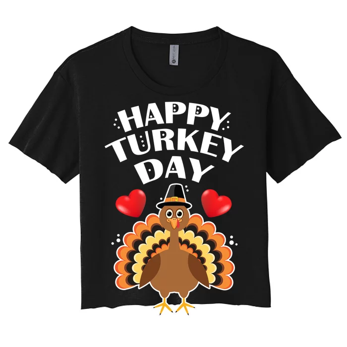 Funny Happy Turkey Day Women's Crop Top Tee