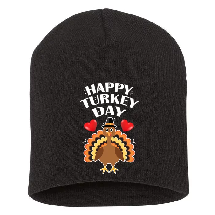 Funny Happy Turkey Day Short Acrylic Beanie