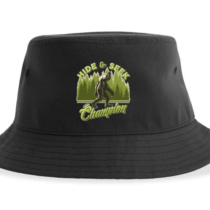 Funny Hide & Seek Champion Big Foot Sasquatch Monster Sustainable Bucket Hat