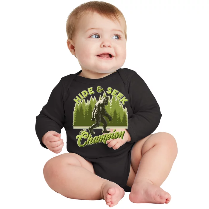 Funny Hide & Seek Champion Big Foot Sasquatch Monster Baby Long Sleeve Bodysuit