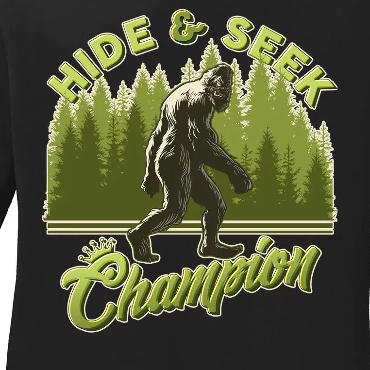 Funny Hide & Seek Champion Big Foot Sasquatch Monster Ladies Long Sleeve Shirt