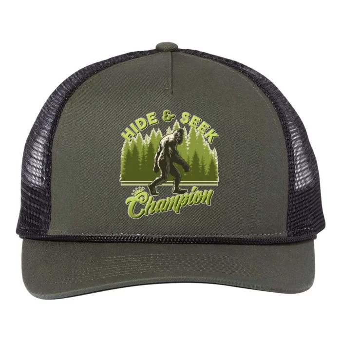 Funny Hide & Seek Champion Big Foot Sasquatch Monster Retro Rope Trucker Hat Cap