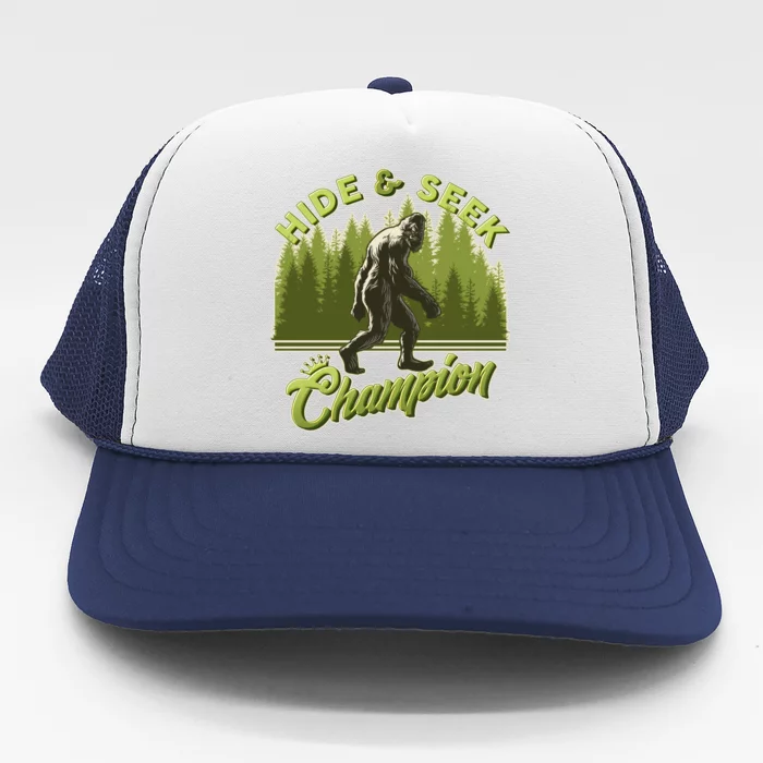 Funny Hide & Seek Champion Big Foot Sasquatch Monster Trucker Hat