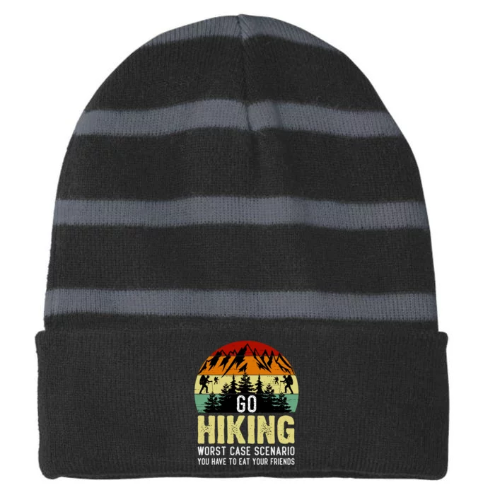 Funny Hiking Striped Beanie with Solid Band